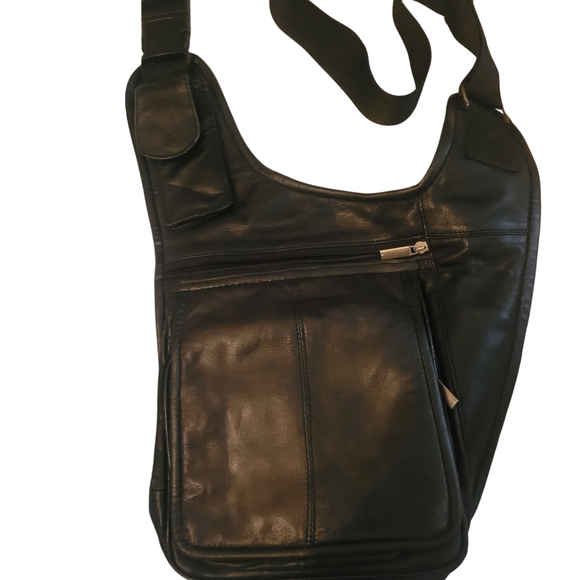 Black Soft Leather Crossbody Bag - Picture 1 of 7